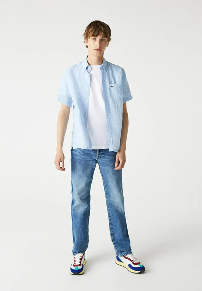 Lacoste CH6299-CQM Short Sleeve Linen Shirt CAPRI BLUE