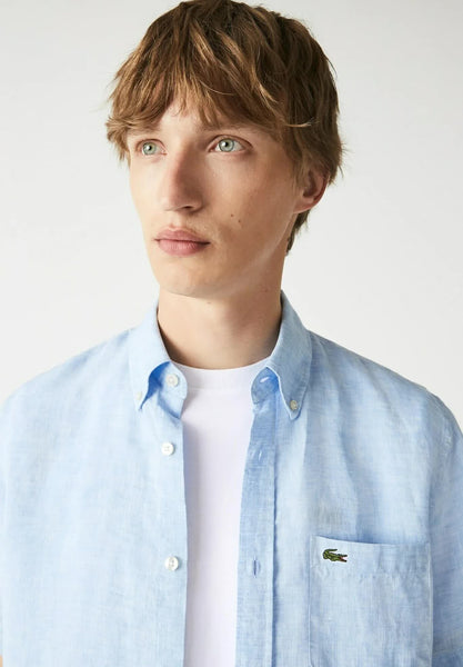 Lacoste CH6299-CQM Short Sleeve Linen Shirt CAPRI BLUE