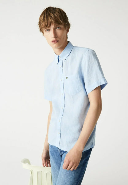 Lacoste CH6299-CQM Short Sleeve Linen Shirt CAPRI BLUE