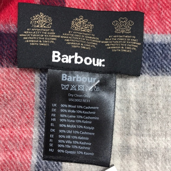 Barbour USC0002RE11 Merino Cashmere Tartan Scarf RED-GREY