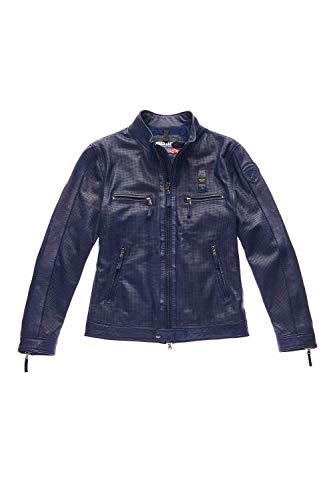 Blauer 20SBLUL02154-868 Leather Biker Jacket Giubbino in Pelle Nappa di Vitello 100% Blu Zaffiro