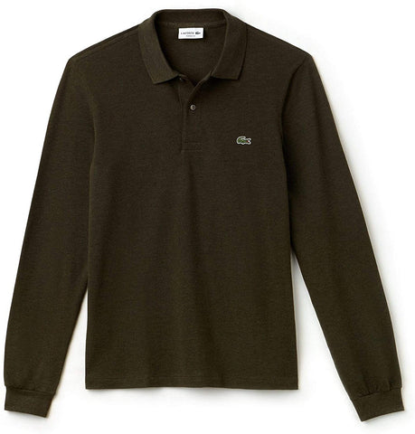 Lacoste L1313-EL9 Melange Polo Shirt in Petit Piqué Chiné Long Sleeves OLIVE BROWN