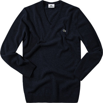 Lacoste AH3003-166 Pullover V-neck 100% Wool BLUE navy