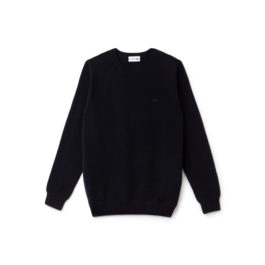 Lacoste AH4082 MXQ Crewneck Pullover Piquet Cotton BLUE navy TROVISO1883