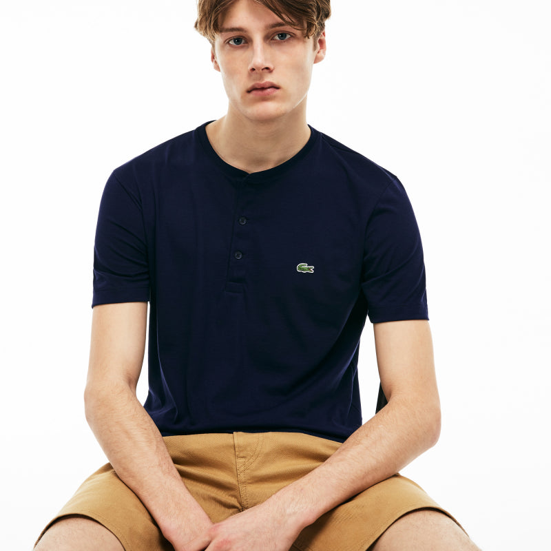 Lacoste TH0884 166 T Shirt Short Sleeve Serafino Collar BLUE navy