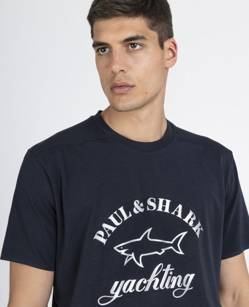 Paul & Shark 11311628-013 T-Shirt in cotone stretch con Logo reflex BLU NAVY