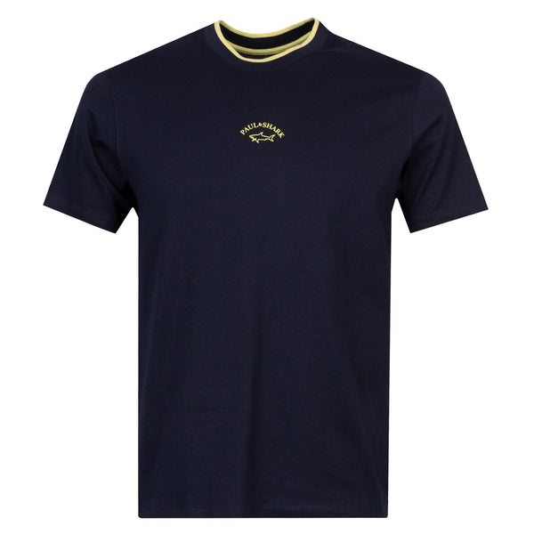 PAUL & SHARK 24411055-013 T-Shirt Uomo Manica Corta Contrast Fluo Logo BLU NAVY