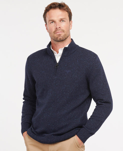 BARBOUR MKN1187-NY91 Tisbury Lambswool Half-Zip Mouline' Pullover NAVY BLUE