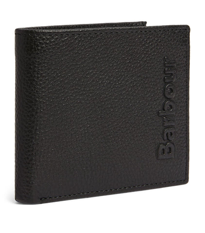 BARBOUR MLG0059-BK111 Portafoglio bifold in pelle con logo impresso NERO