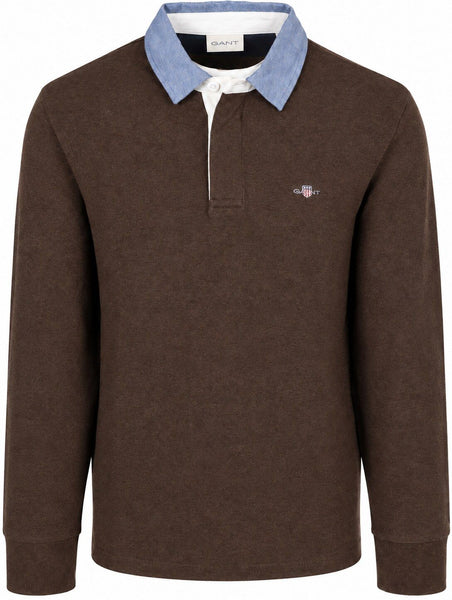 GANT 2004082-284 Reg Chambray Heavy Rugger Polo Dark BROWN Melange