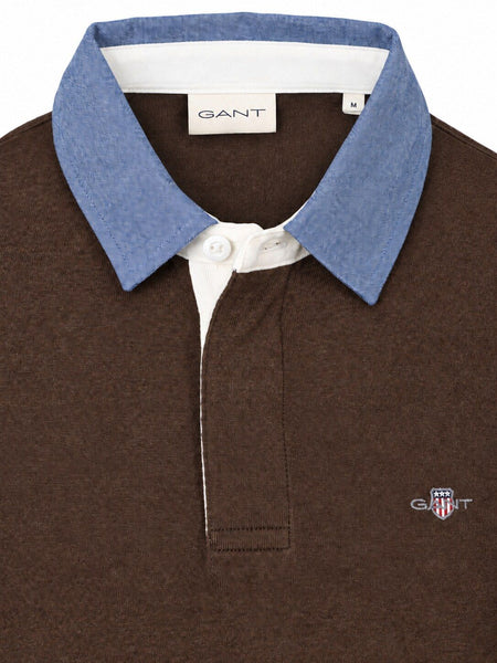 GANT 2004082-284 Reg Chambray Heavy Rugger Polo Dark BROWN Melange