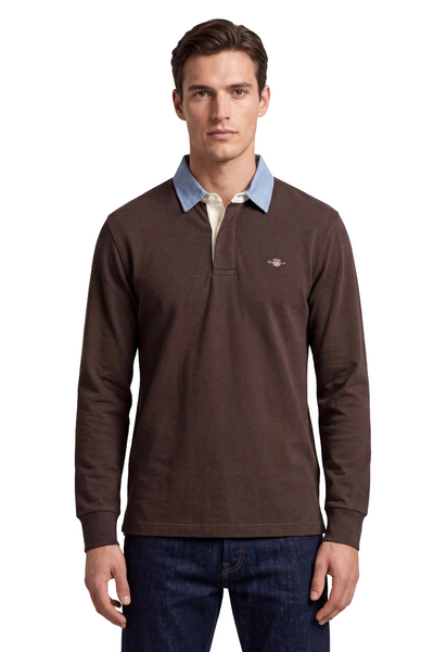 GANT 2004082-284 Reg Chambray Heavy Rugger Polo Dark BROWN Melange