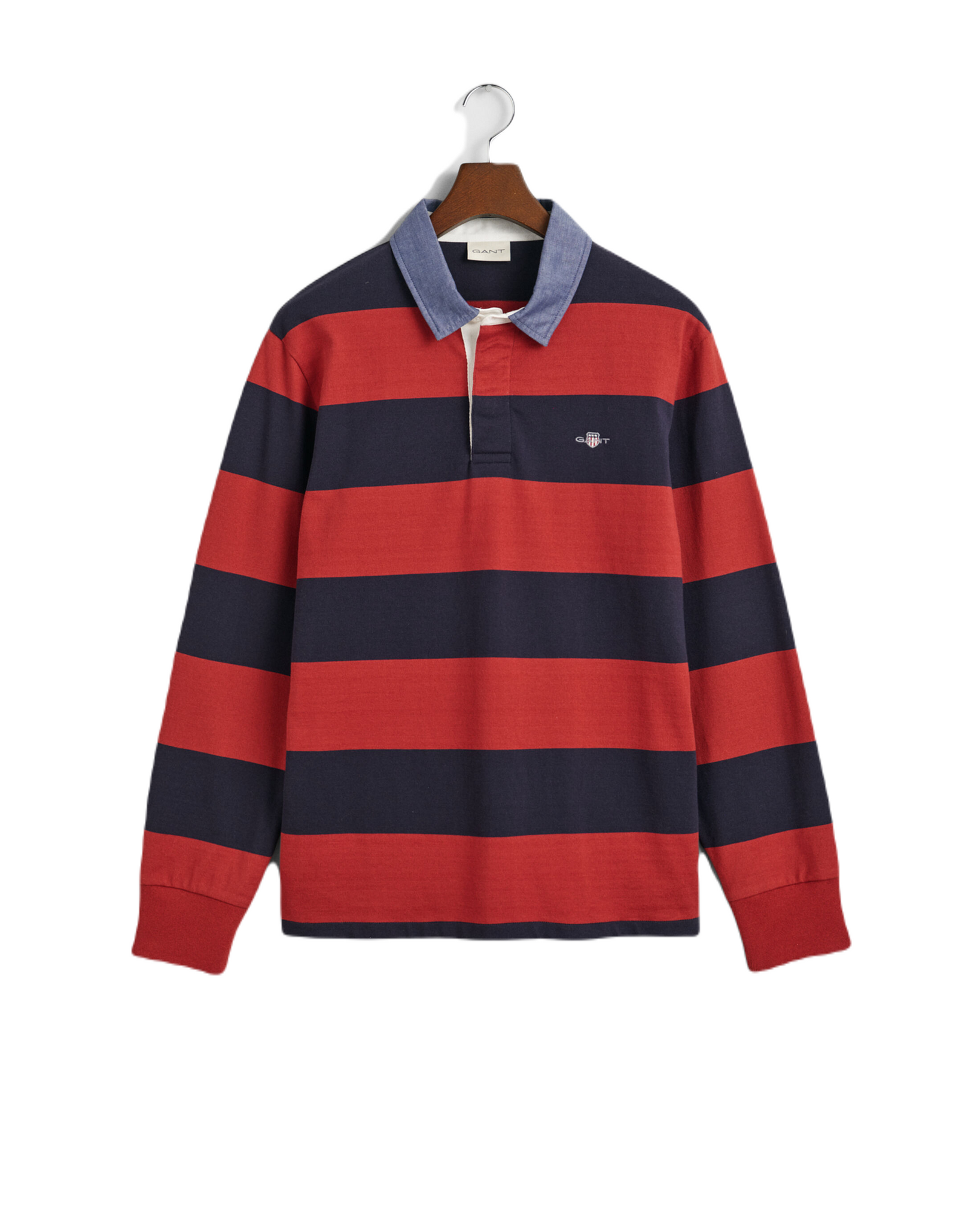 GANT 2004083-612 Reg. Chambrey Stripe Heavy Rugger Polo IRON RED-Navy
