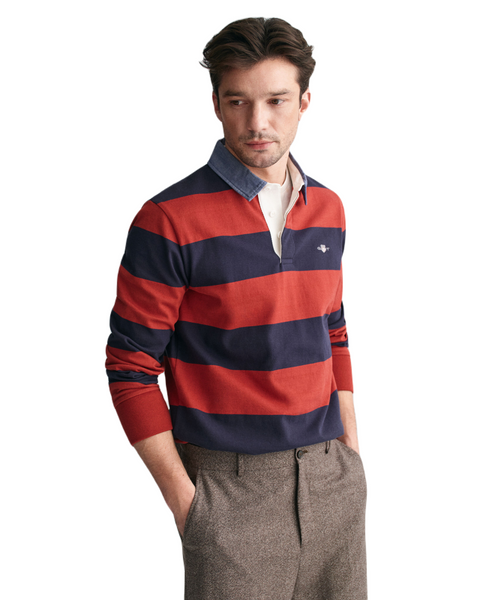 GANT 2004083-612 Reg. Chambrey Stripe Heavy Rugger Polo IRON RED-Navy