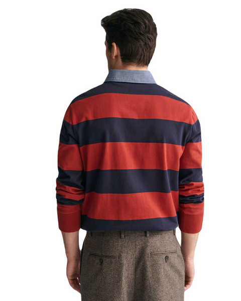 GANT 2004083-612 Reg. Chambrey Stripe Heavy Rugger Polo IRON RED-Navy
