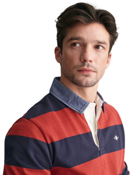 GANT 2004083-612 Reg. Chambrey Stripe Heavy Rugger Polo IRON RED-Navy