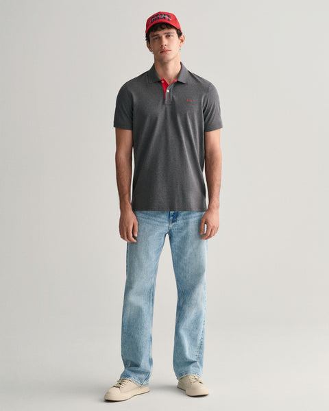 GANT 2062026-095 Contrast Collar Pique' Polo SS Rugger ANTRACIT MELANGE