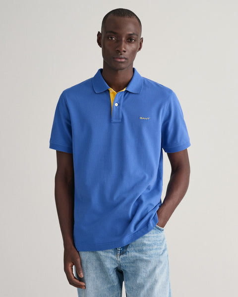 GANT 2062026-407 Contrast Collar Pique' Polo SS Rugger RICH BLUE