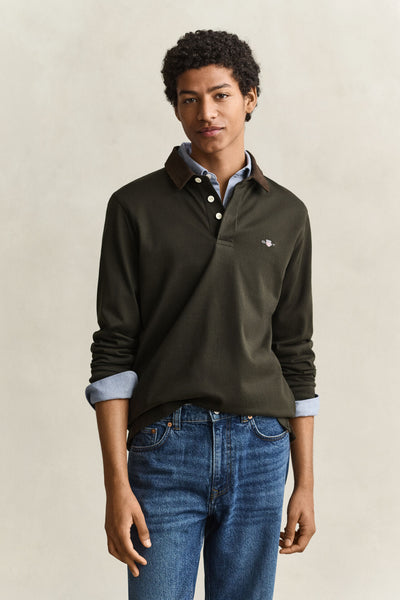 GANT 2065120-368 Cord Collar Rugger Polo DARK MOSS GREEN