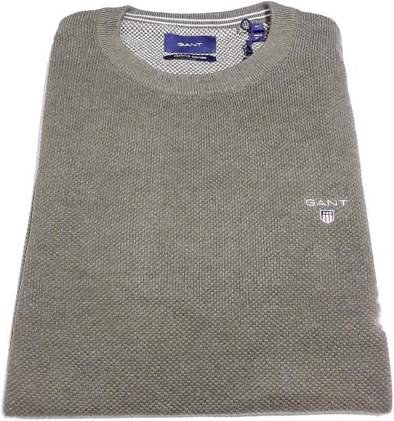 GANT 80021-384 Pullover Cotton Pique' girocollo uomo Khaki Green Melange