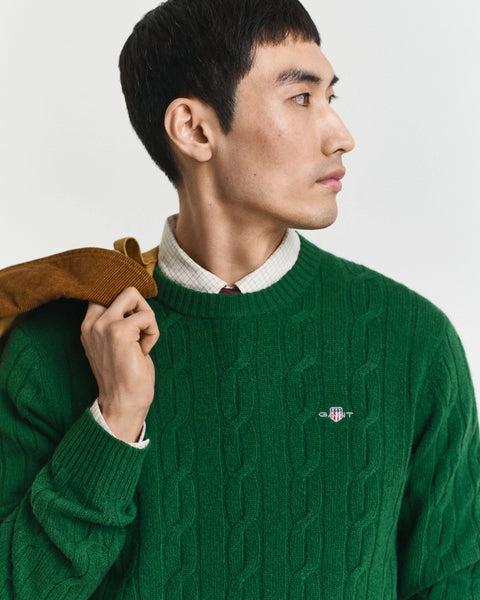 GANT 8050213-338 Lambswool Crew Neck Cable Pullover Intrecciato FOREST GREEN