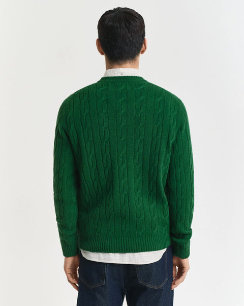 GANT 8050213-338 Lambswool Crew Neck Cable Pullover Intrecciato FOREST GREEN
