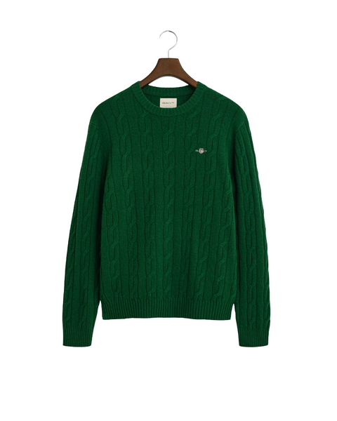 GANT 8050213-338 Lambswool Crew Neck Cable Pullover Intrecciato FOREST GREEN