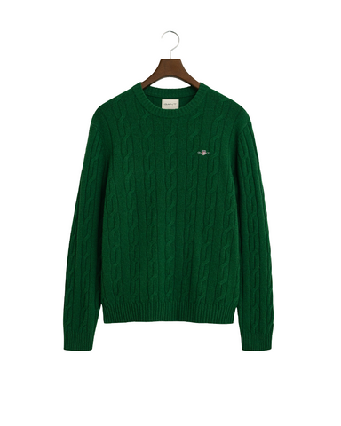 GANT 8050213-338 Lambswool Crew Neck Cable Pullover Intrecciato FOREST GREEN