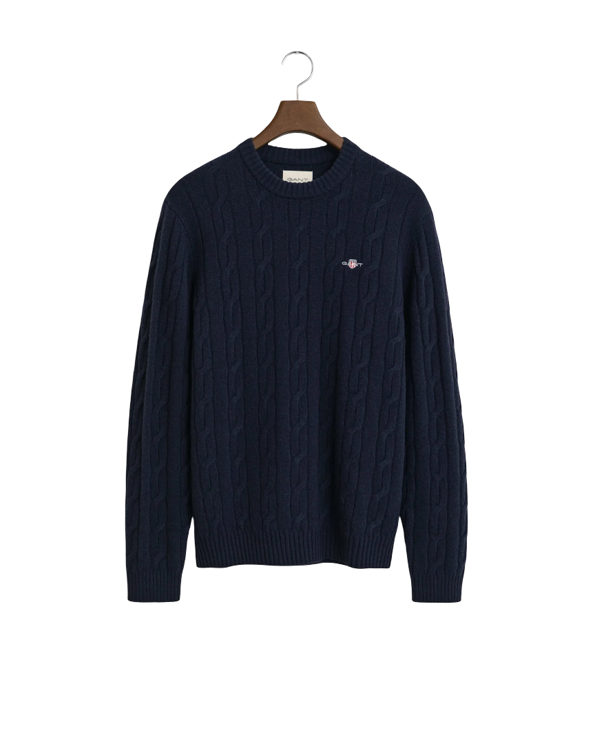 GANT 8050213-433 Lambswool Crew Neck Cable Pullover Intrecciato EVENING BLUE