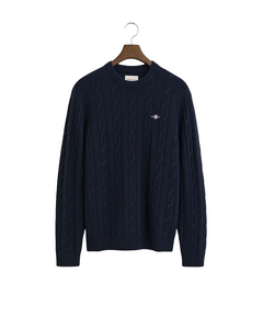 GANT 8050213-433 Lambswool Crew Neck Cable Pullover Intrecciato EVENING BLUE