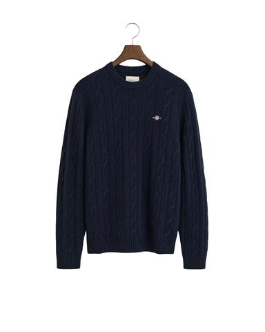 GANT 8050213-433 Lambswool Crew Neck Cable Pullover Intrecciato EVENING BLUE
