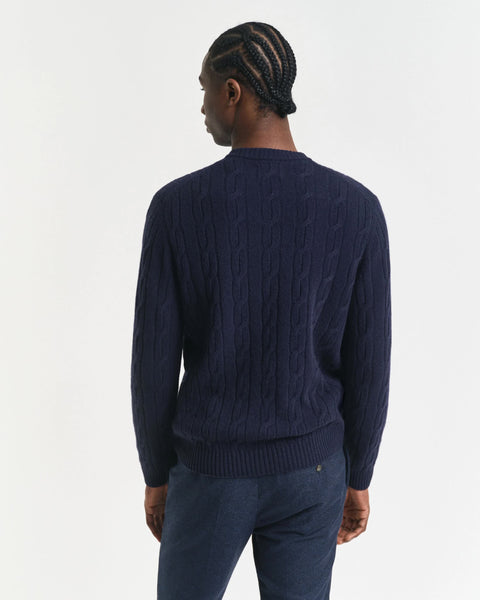 GANT 8050213-433 Lambswool Crew Neck Cable Pullover Intrecciato EVENING BLUE