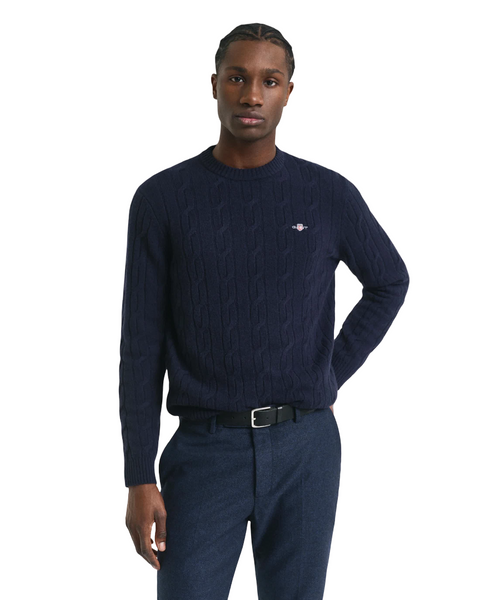GANT 8050213-433 Lambswool Crew Neck Cable Pullover Intrecciato EVENING BLUE