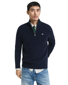 GANT 8050260-433 Lambswool Half Zip Cable Pullover Intrecciato EVENING BLUE