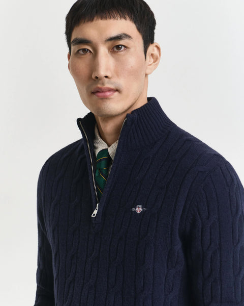 GANT 8050260-433 Lambswool Half Zip Cable Pullover Intrecciato EVENING BLUE
