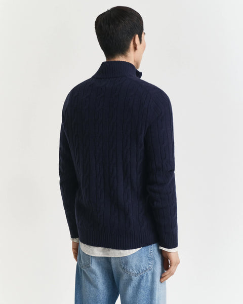GANT 8050260-433 Lambswool Half Zip Cable Pullover Intrecciato EVENING BLUE