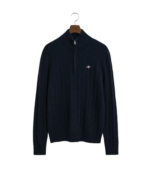 GANT 8050260-433 Lambswool Half Zip Cable Pullover Intrecciato EVENING BLUE