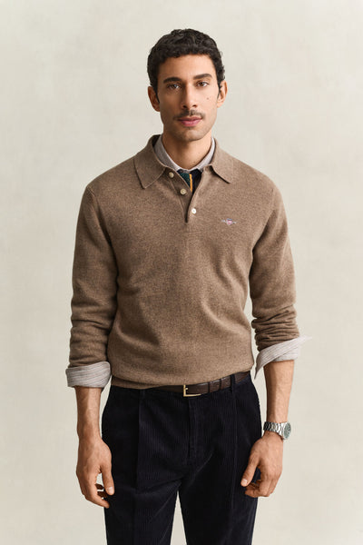 GANT 8060109-283 Superfine Lambswool Classic Polo LIGHT BROWN MELANGE