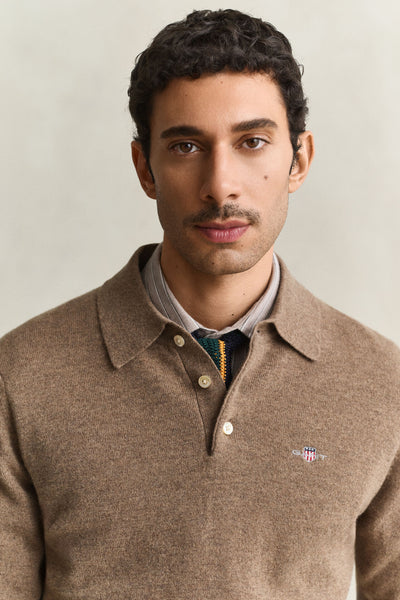 GANT 8060109-283 Superfine Lambswool Classic Polo LIGHT BROWN MELANGE
