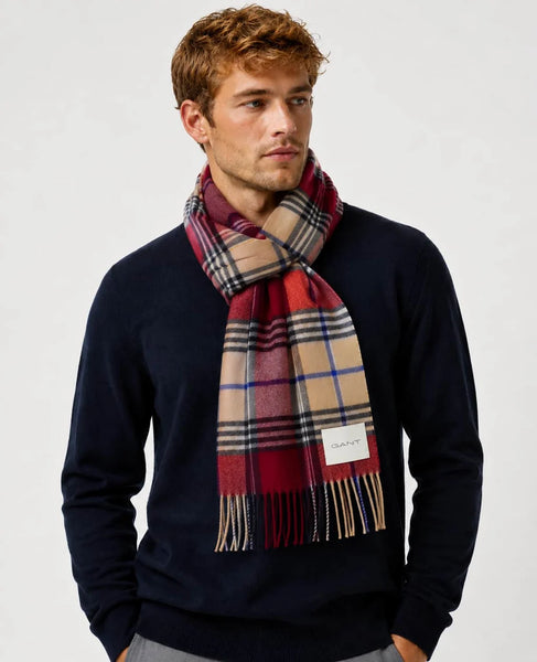 GANT 9920310-604 Checked Scarf sciarpa uomo PLUMPED RED