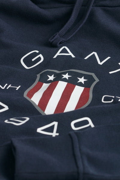 GANT 2015087-433 Print Sweat Hoodie Logo Sweatshirt NAVY BLUE