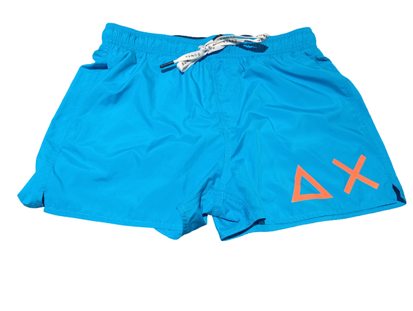 SUN68 H19102-65 Swim Short Solid Big Logo Boxer Mare Uomo Fluo Blue