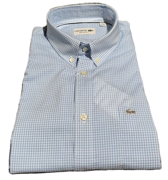 Lacoste CH3975-R6F Camicia quadretto vichy celeste