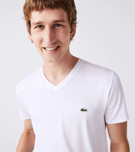 Lacoste TH6604-001 T-Shirt Manica Corta Scollo V Pima Cotton WHITE