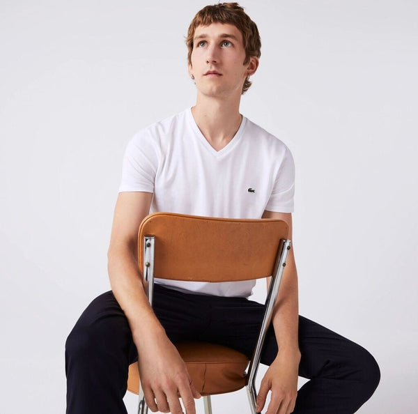 Lacoste TH6604-001 T-Shirt Manica Corta Scollo V Pima Cotton WHITE