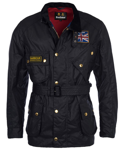 BARBOUR International MWX0068-BK91 Union Jack Wax Motorcycle Jacket BLACK