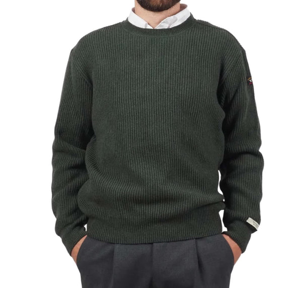 PAUL &amp; SHARK 13311314-136 Badge Pullover Crewneck in Re-Wool English Rib SAGE GREEN