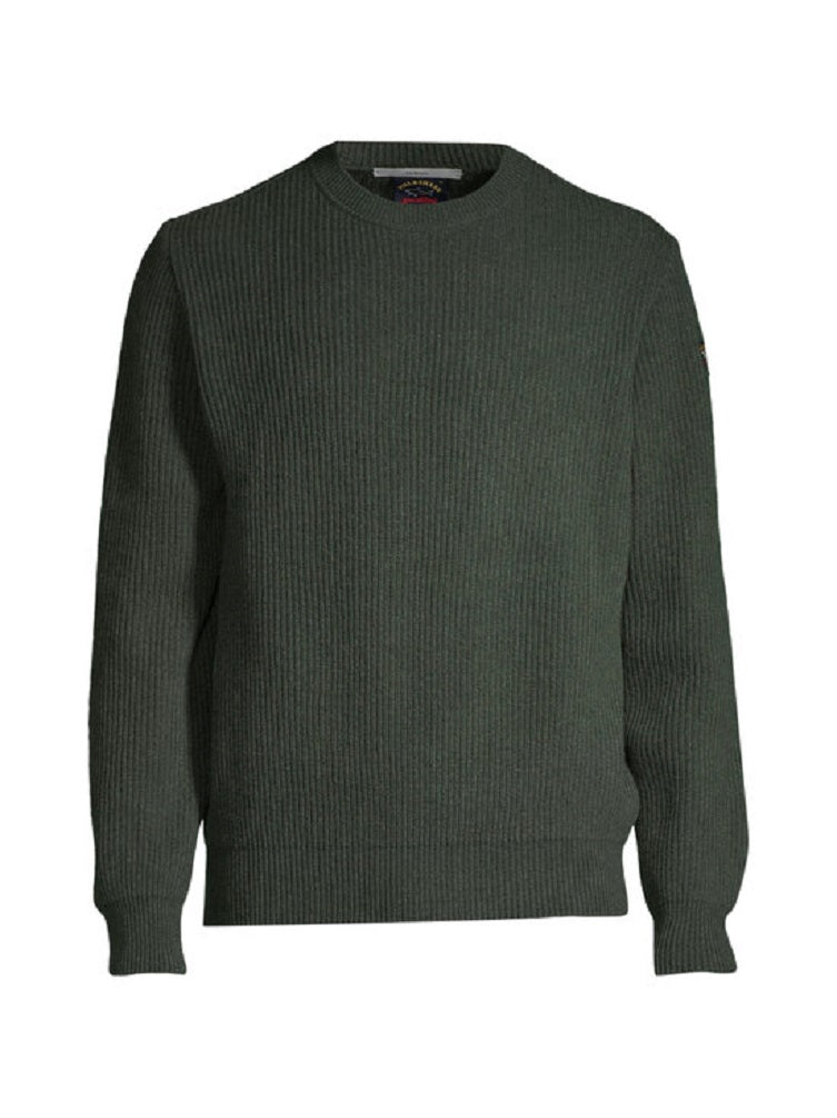 PAUL &amp; SHARK 13311314-136 Badge Pullover Crewneck in Re-Wool English Rib SAGE GREEN