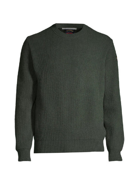 PAUL &amp; SHARK 13311314-136 Badge Pullover Crewneck in Re-Wool English Rib SAGE GREEN