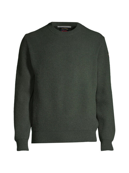 PAUL &amp; SHARK 13311314-136 Badge Pullover Crewneck in Re-Wool English Rib SAGE GREEN